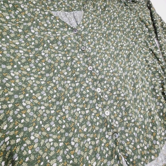 Garnet Hill Clio Button-Up Blouse Green Floral Lightweight V-Neck Size 12 - Picture 10 of 12